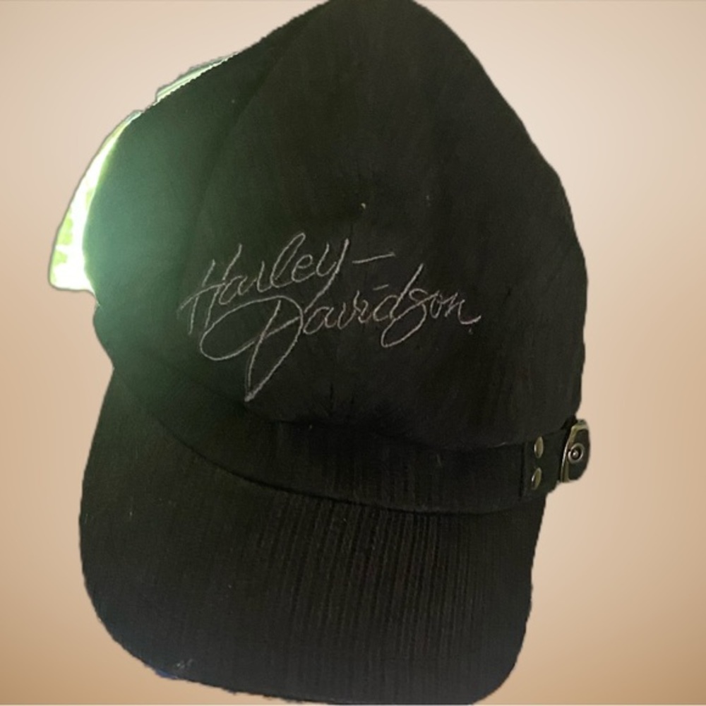 Womens Harley‎ Davidson Embroidered Adjustable Cadet Biker Hat Black